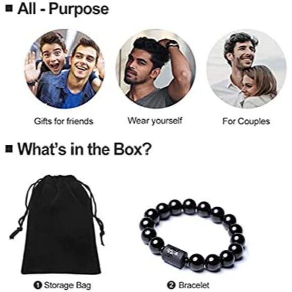 Elegant Black Obsidian Dragon & Phoenix Bracelet for Couples - Detox & Energize - Picture 2 of 7